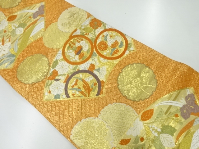 佐賀錦地紙に草花・雪輪模様織出し袋帯